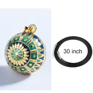 Bola de grossesse plaqué or, boule émaillée verte et bleu nuit rosace
