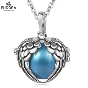 Bola de grossesse plaqué argent cage ailes d'ange bille bleue 18 mm