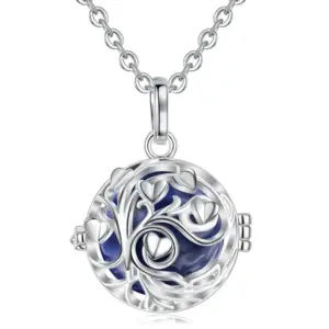 Bola de grossesse plaqué argent, cage arbre de vie et bille bleue