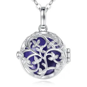 Bola de grossesse plaqué argent cage feuillage et bille violette