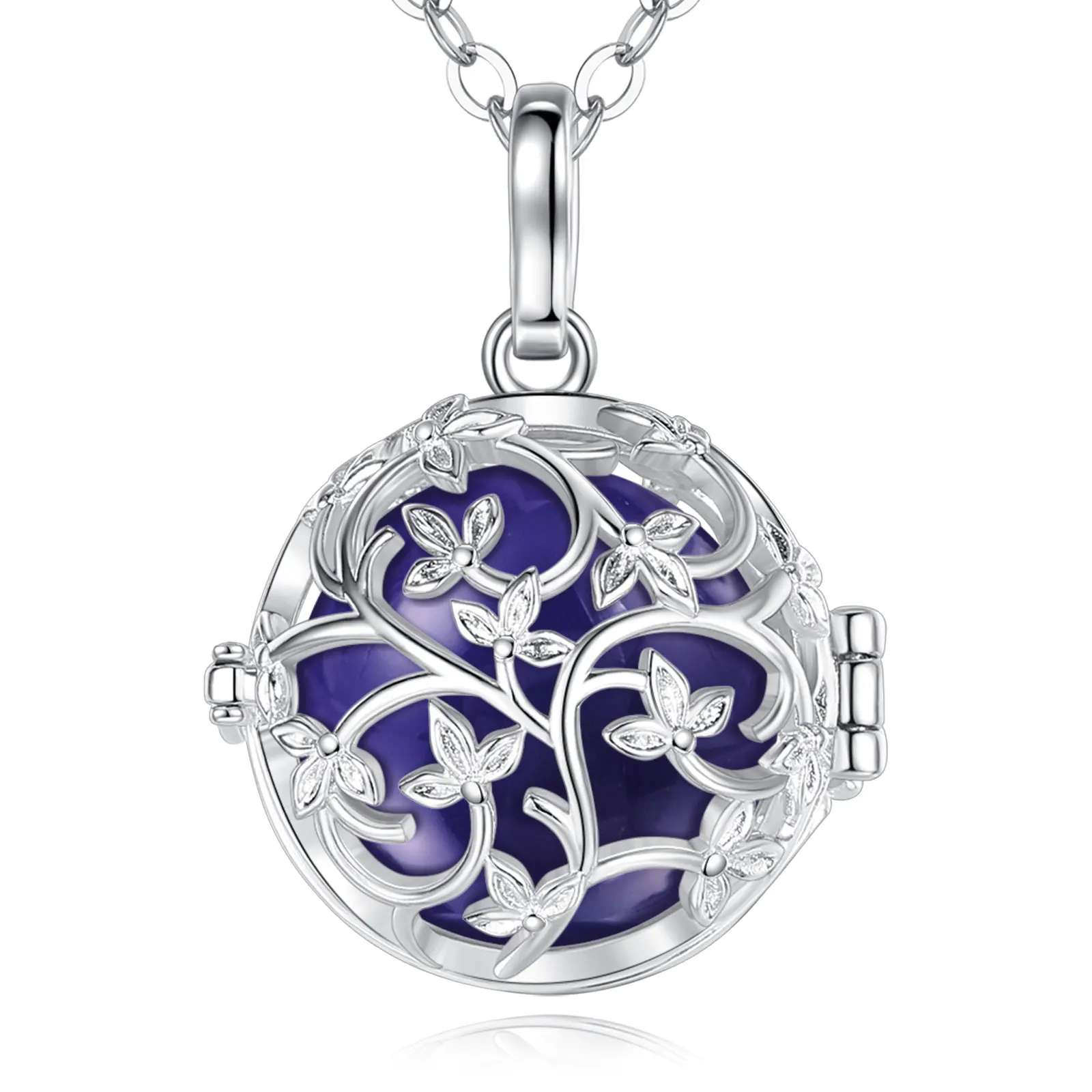 Bola de grossesse plaqué argent cage feuillage et bille violette