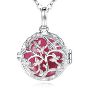 Bola de grossesse feuillage plaqué argent et bille framboise