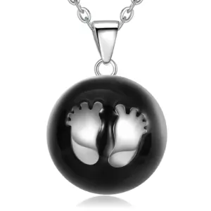 Bola de grossesse émaillée noire empreintes de bébé, plaqué argent