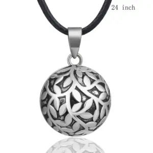 Bola de grossesse plaqué argent vieilli, boule feuilles d'olivier 20 mm