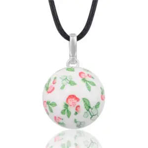 Bola de grossesse boule porcelaine fleurs roses plaqué argent