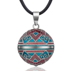 Bola de grossesse émaillée rouge et turquoise, plaqué argent