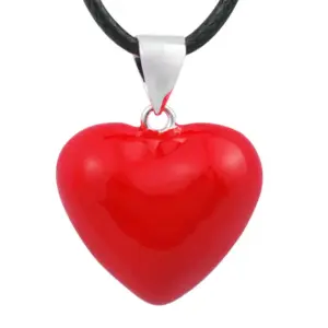 Bola de grossesse plaqué argent, cœur émaillé rouge et cordon noir