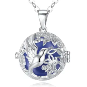 Bola de grossesse plaqué argent colibri et feuillage, bille bleue