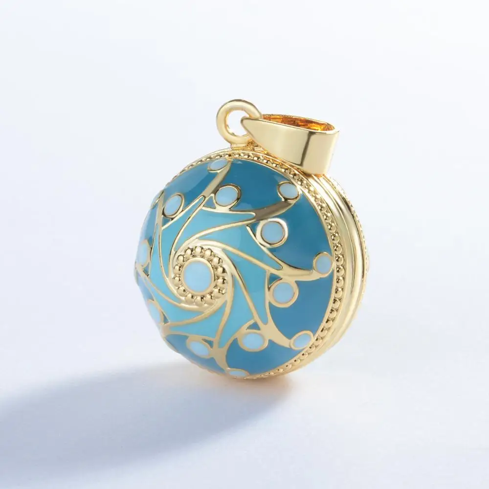Bola de grossesse boule émaillée bleu ciel plaqué or cordon 114 cm – Image 3