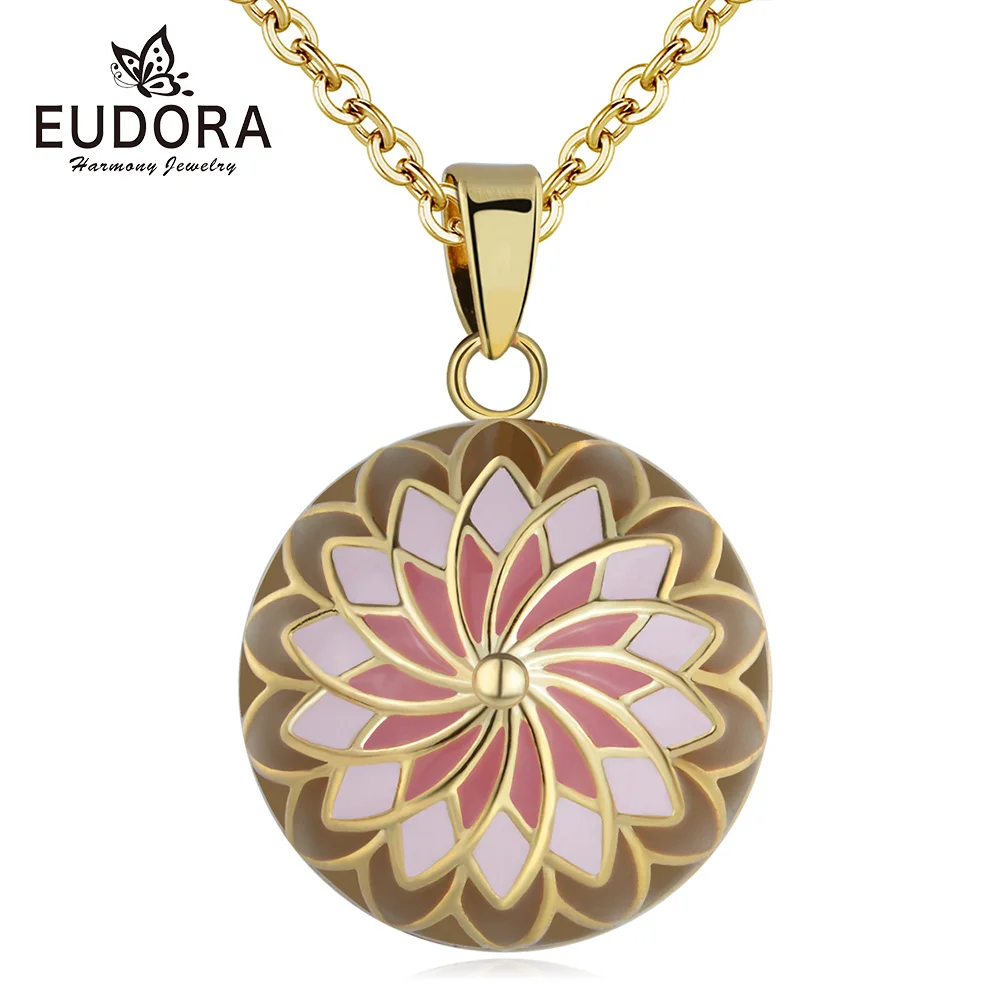 Bola de grossesse plaqué or boule émaillée fleur rose et taupe – Image 2