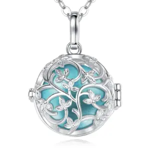 Bola de grossesse plaqué argent cage arbre de vie et bille turquoise