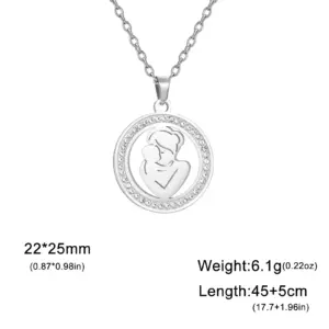 Collier pendentif rond en acier inoxydable avec zircon transparent