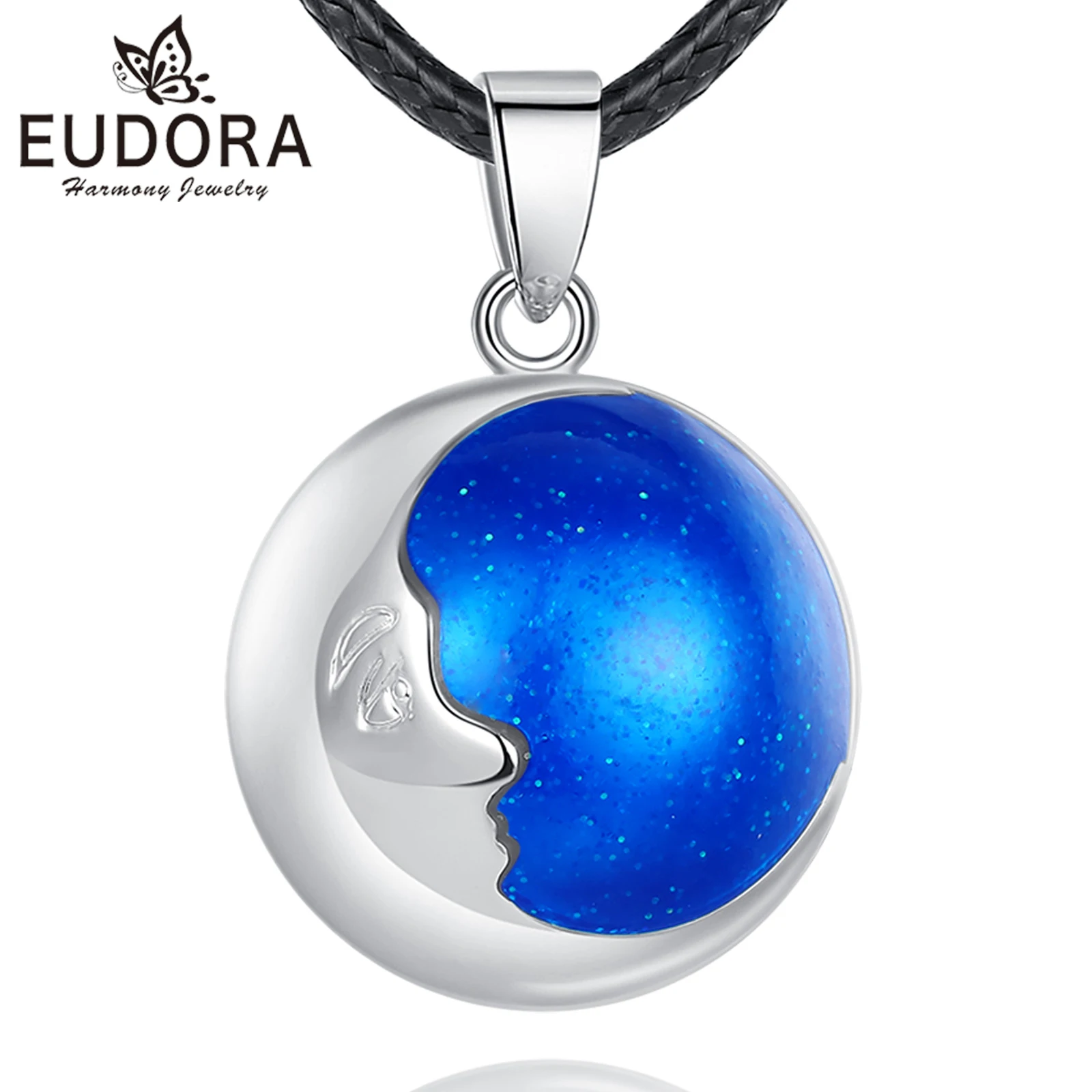 Bola de grossesse lune émail bleu nuit plaqué argent cordon – Image 2