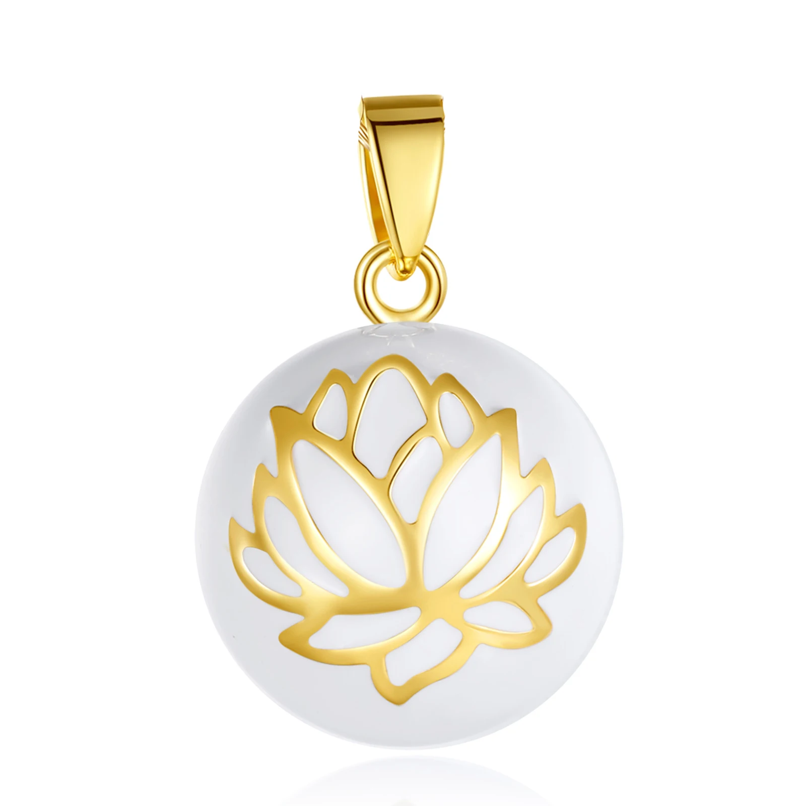 Bola de grossesse plaqué or, boule blanche fleur de lotus