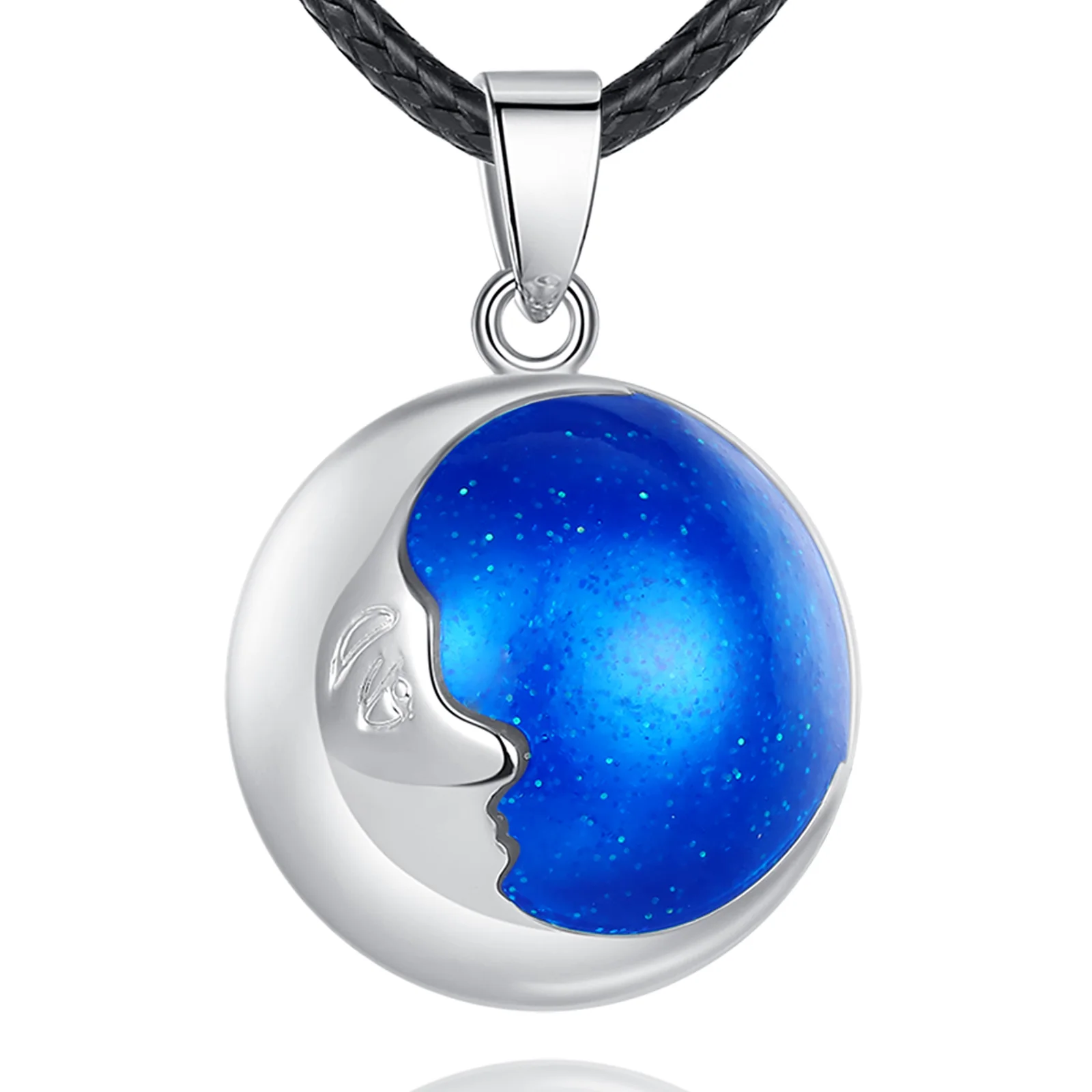 Bola de grossesse lune émail bleu nuit plaqué argent cordon