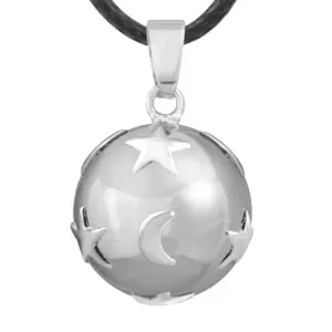 Bola de grossesse plaqué argent boule étoiles et lune cordon noir