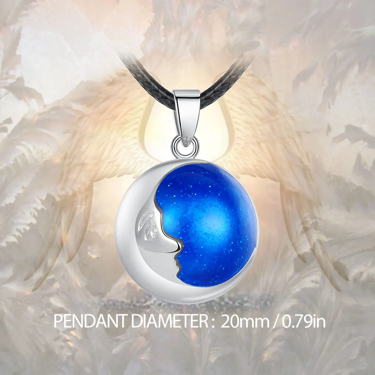 Bola de grossesse lune émail bleu nuit plaqué argent cordon – Image 3