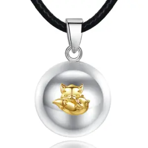 Bola de grossesse plaqué argent pendentif renard doré cordon noir