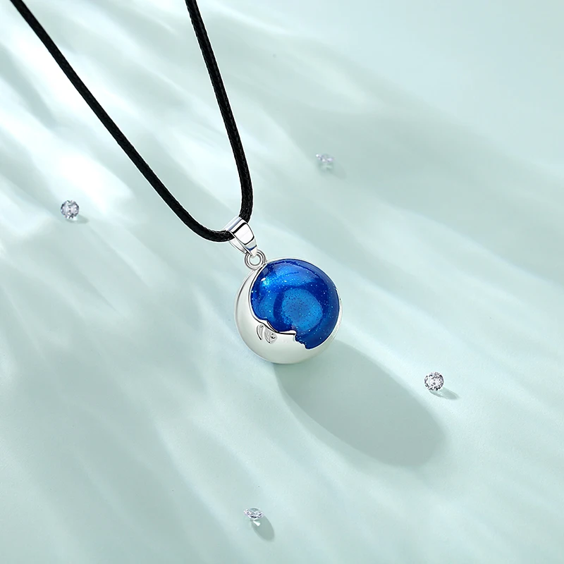 Bola de grossesse lune émail bleu nuit plaqué argent cordon – Image 4